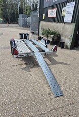 Used Erde Ch451 Double Bike Trailer with 1.5m Loading Ramp, Spare Wheel, Tool Box, Chequer Plate Floor Step
