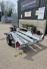Used Erde Ch451 Double Bike Trailer with 1.5m Loading Ramp, Spare Wheel, Tool Box, Chequer Plate Floor Step