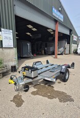 Used Erde Ch451 Double Bike Trailer with 1.5m Loading Ramp, Spare Wheel, Tool Box, Chequer Plate Floor Step