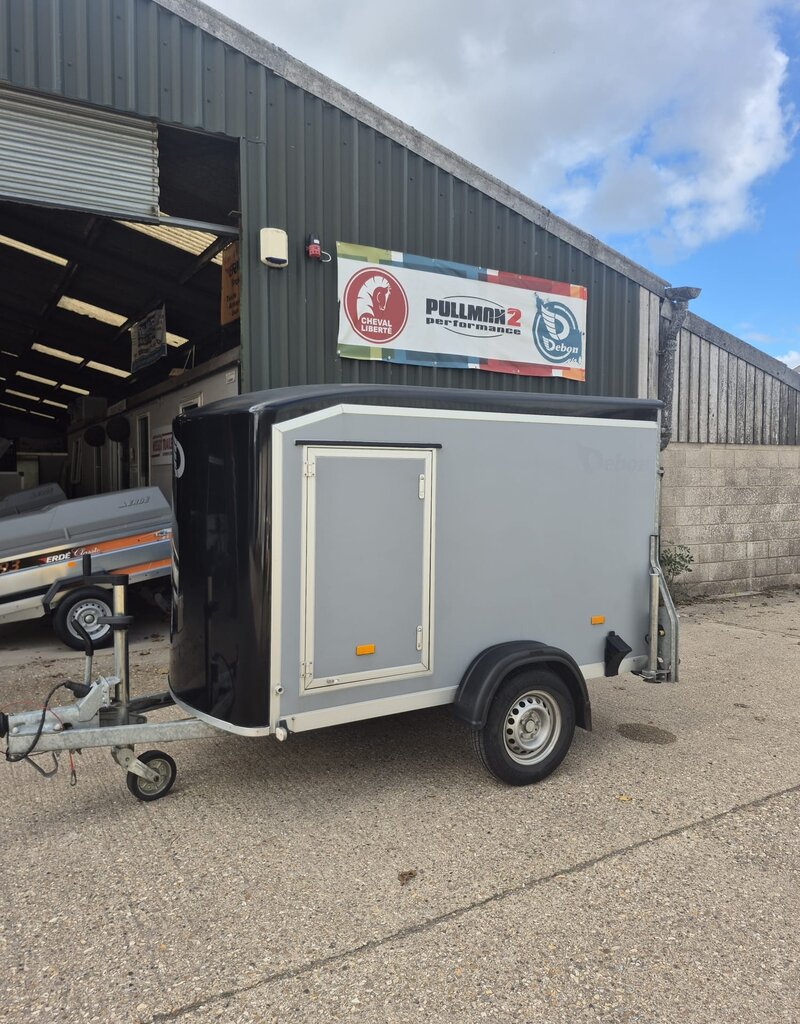 Debon 2022 Debon C255 Single Axle Box Trailer, Braked 1300kg GVW Rear Ramp, Spare Wheel- Black