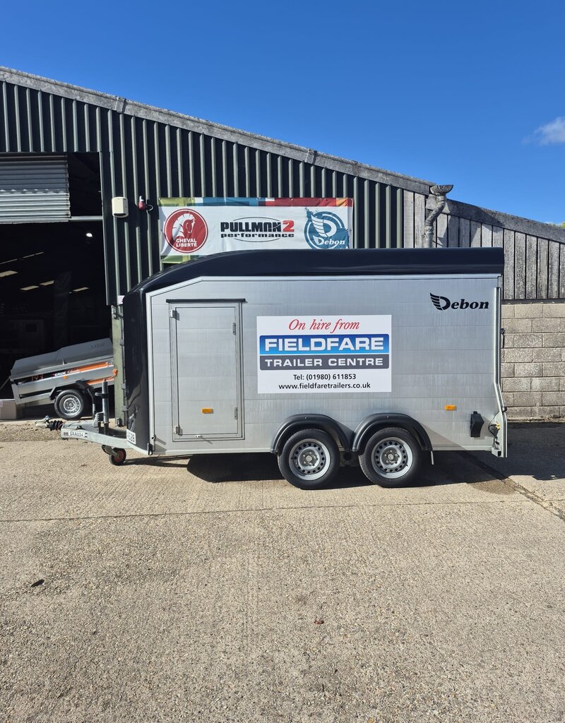 Debon Ex Hire Debon C700 Twin Axle Box trailer Rear Ramp, Side Door & Spare Wheel 2600kg GVW 3760mm x 1790mm x 2010mm