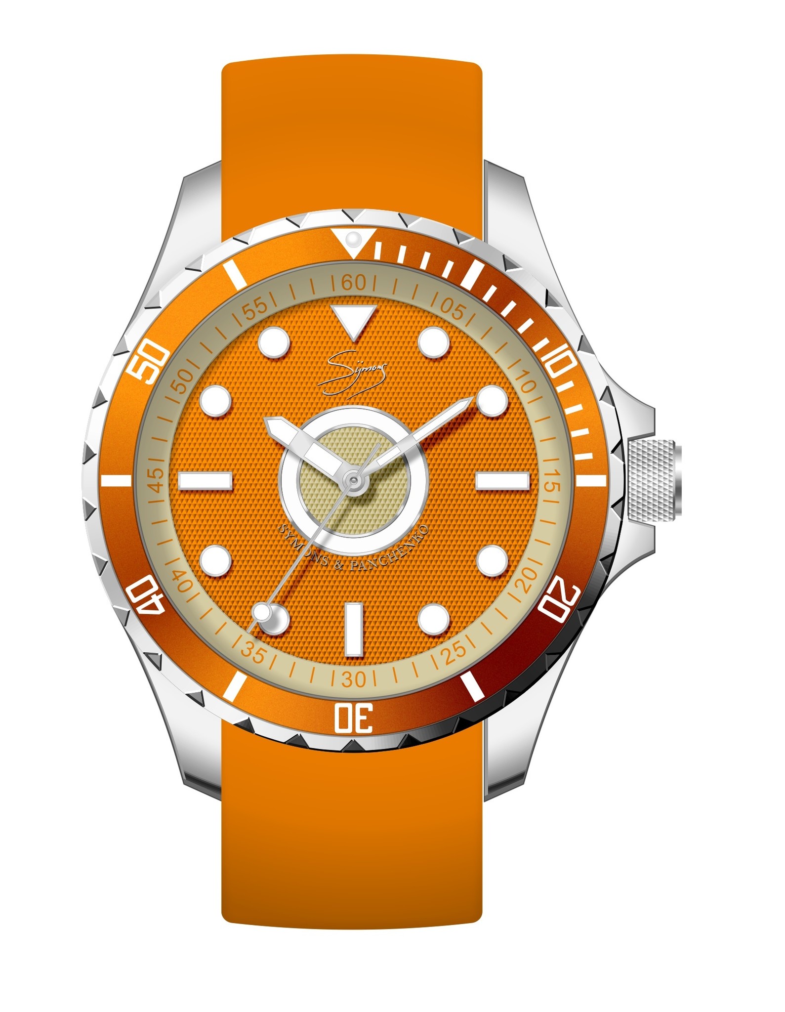 The Tahiti silver polished 3-hand 10 ATM watch, orange dial
