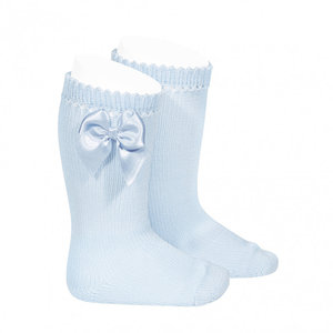 Condor Kniekousen met strik licht blauw