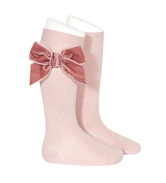 Condor Kniekousen met Velvet Strik Oud-roze