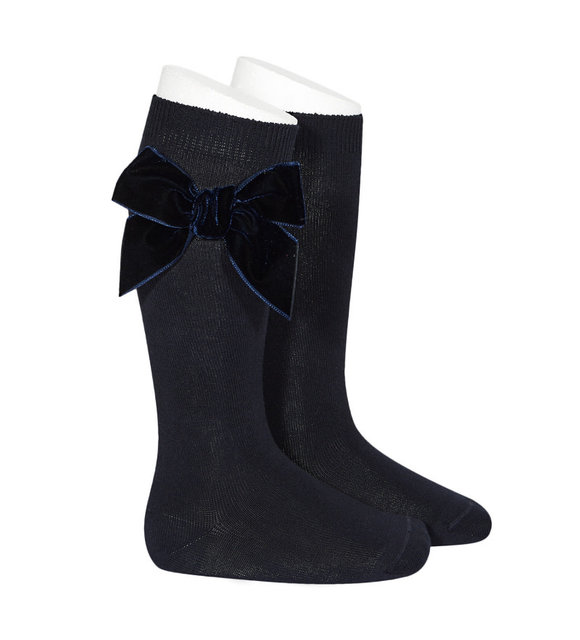 Condor Kniekousen met Velvet Strik Donkerblauw