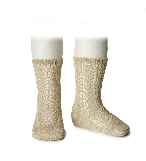 Condor Condor Opengewerkte Glitter Kniekousen Goud