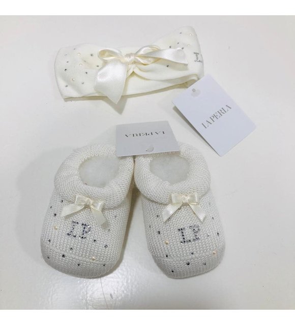 La Perla-Story Loris La Perla Haarband en Sokjes Met Strass Creme La Perla-Story Loris La Perla Haarband en Sokjes Met Strass Creme