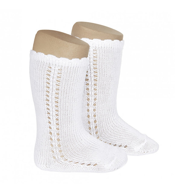 Condor Condor Kniekousen ZIjkant Opengewerkt Wit