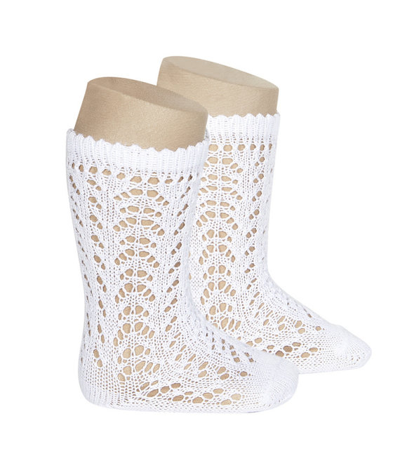 Condor Opengewerkte kniekousen wit