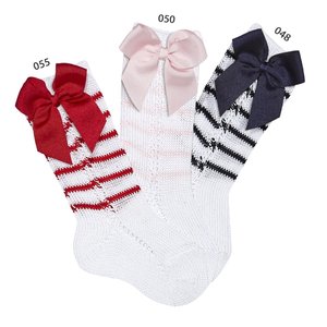 Condor Condor Kniekousen met Strik Wit/Roze