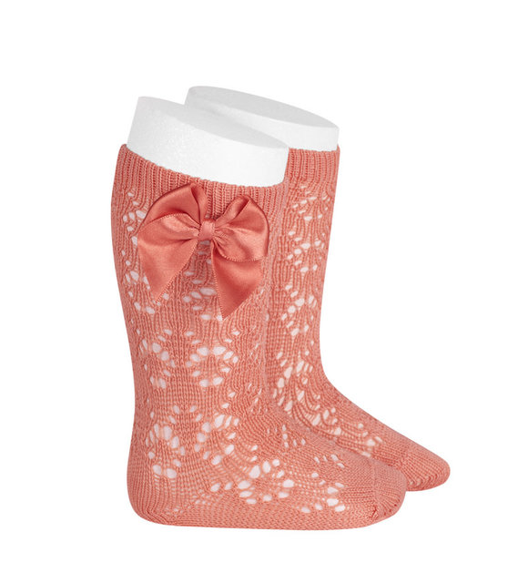 Condor Opengewerkte kniekousen met strik peach