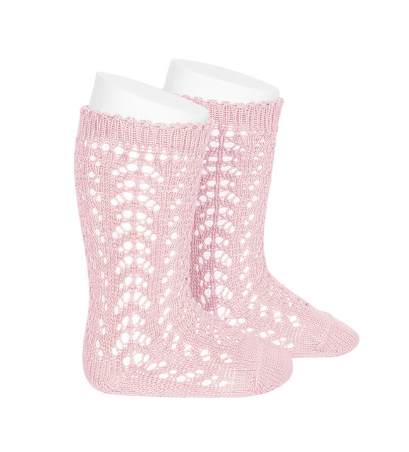 Condor Opengewerkte kniekousen roze
