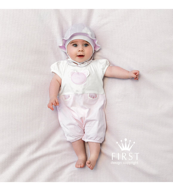 First First Zomerpakje met Beertje Roze/Wit