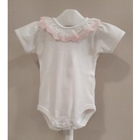 Babidu Babidu Romper met Broderie Kraagje Wit/Roze
