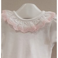 Babidu Babidu Romper met Broderie Kraagje Wit/Roze