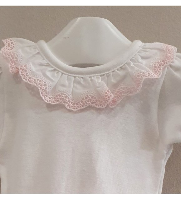 Babidu Babidu Romper met Broderie Kraagje Wit/Roze