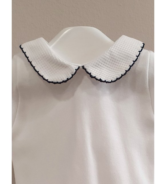 Babidu Babidu Romper met Kraagje Wit/Donkerblauw