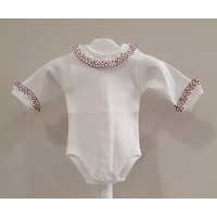 Babidu Babidu Romper met Broderie Kraagje Wit/Bordeaux
