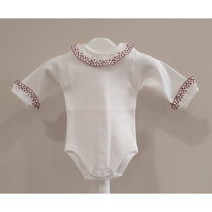 Babidu Babidu Romper met Broderie Kraagje Wit/Bordeaux