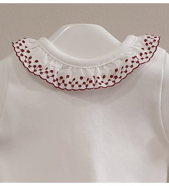 Babidu Babidu Romper met Broderie Kraagje Wit/Bordeaux