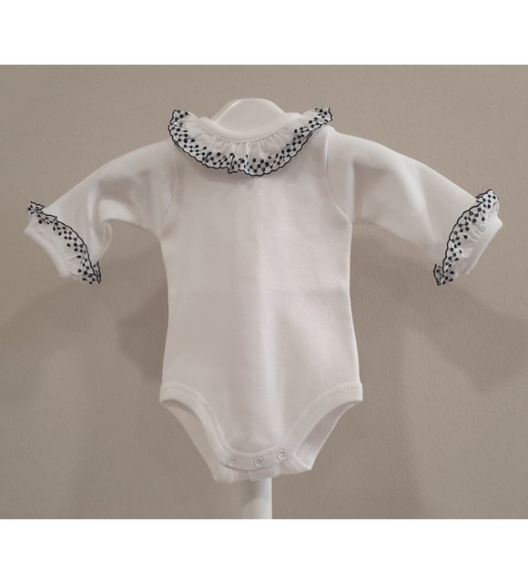 Babidu Babidu Romper met Broderie Kraagje Wit/Donkerblauw