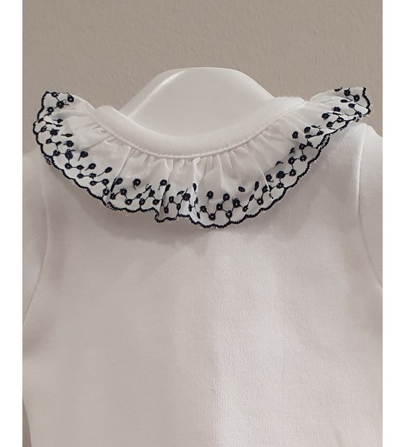 Babidu Babidu Romper met Broderie Kraagje Wit/Donkerblauw