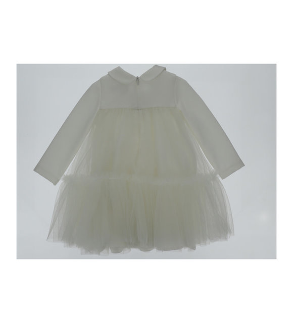 Monnalisa Monnalisa Tulle Jurk met Bloemetjes Offwhite