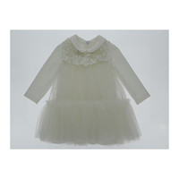 Monnalisa Monnalisa Tulle Jurk met Bloemetjes Offwhite
