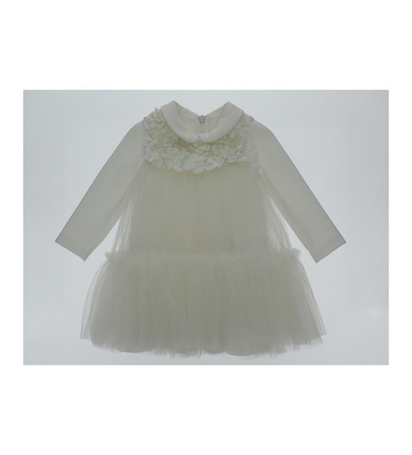 Monnalisa Monnalisa Tulle Jurk met Bloemetjes Offwhite