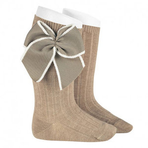 Condor Kniekousen met strik beige/creme