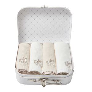 Théophile & Patachou 4 geborduurde tetra doek 70x70 + koffertje ivoor /beige