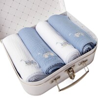 Théophile & Patachou 4 geborduurde tetra doek 70x70 + koffertje