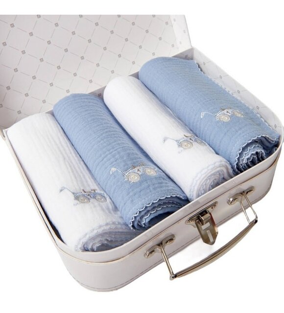 Théophile & Patachou 4 geborduurde tetra doek 70x70 + koffertje