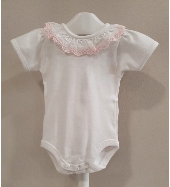 Babidu Babidu Romper met Broderie Kraagje Wit/Roze