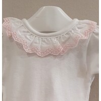 Babidu Babidu Romper met Broderie Kraagje Wit/Roze