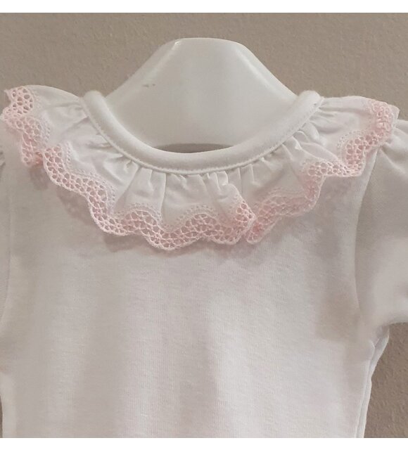 Babidu Babidu Romper met Broderie Kraagje Wit/Roze