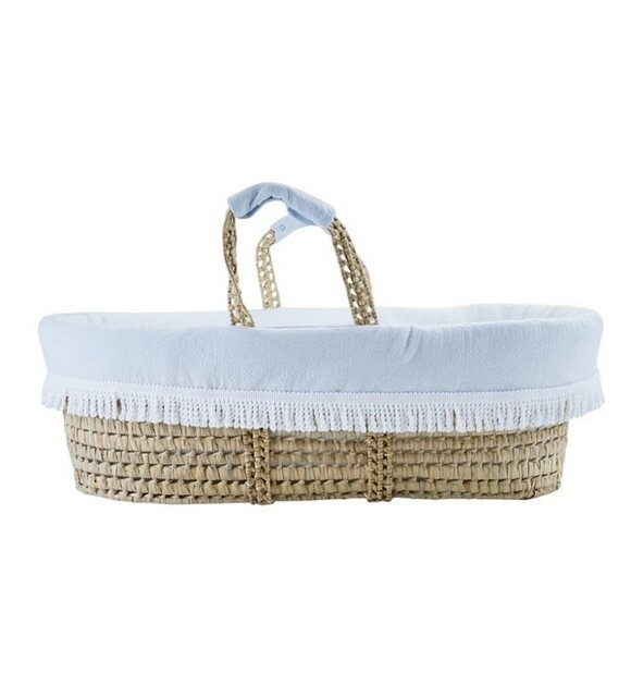 Théophile & Patachou Rieten reiswieg + Aankleding blauw / gewafeld wit