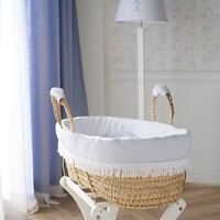 Théophile & Patachou Rieten reiswieg + Aankleding blauw / gewafeld wit