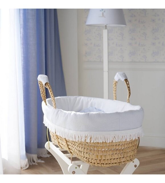 Théophile & Patachou Rieten reiswieg + Aankleding blauw / gewafeld wit