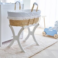 Théophile & Patachou Rieten reiswieg + Aankleding blauw / gewafeld wit