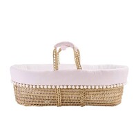 Théophile & Patachou Rieten reiswieg + Aankleding roze / gewafeld wit