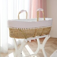 Théophile & Patachou Rieten reiswieg + Aankleding roze / gewafeld wit