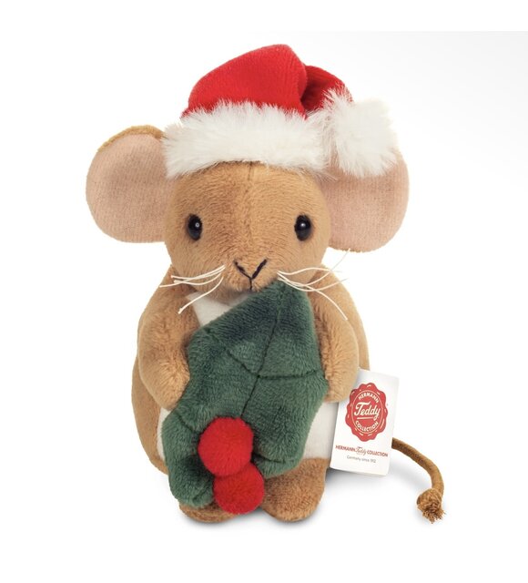 Teddy Hermann Kerstmuis met hulstblad