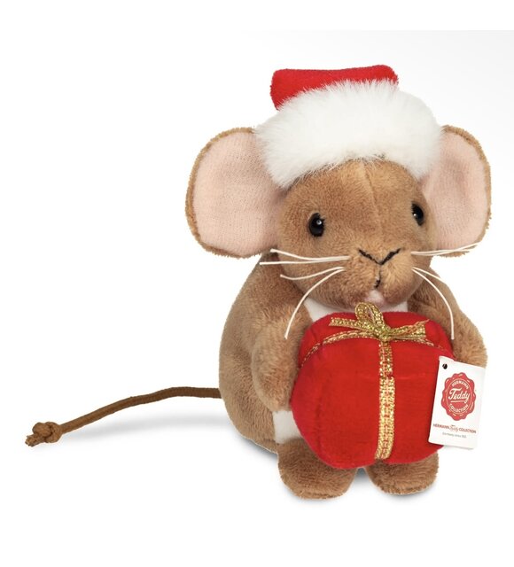 Teddy Hermann Kerstmuis met cadeautje
