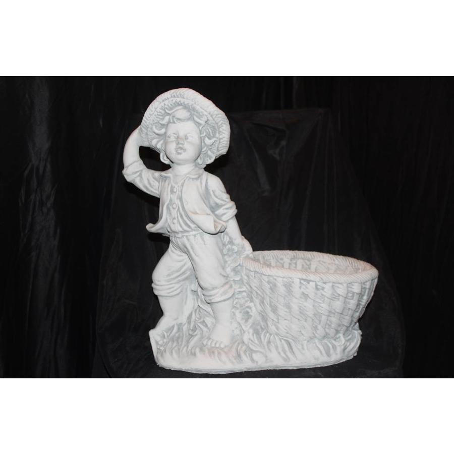 Betonnen beeld van een jongetje met plantenbakje – Decoratief tuin- en vensterbankbeeld-1