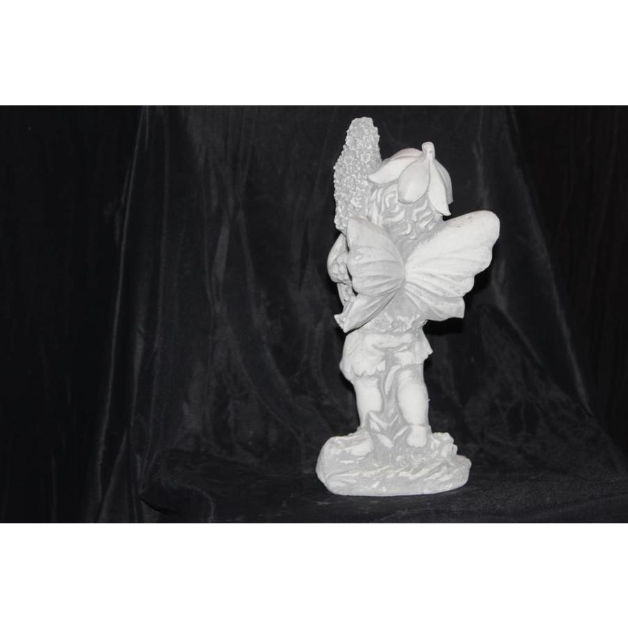 Betonnen beeld bloemen elfje met hyacint – Sprookjesachtig tuinbeeld voor binnen en buiten-4