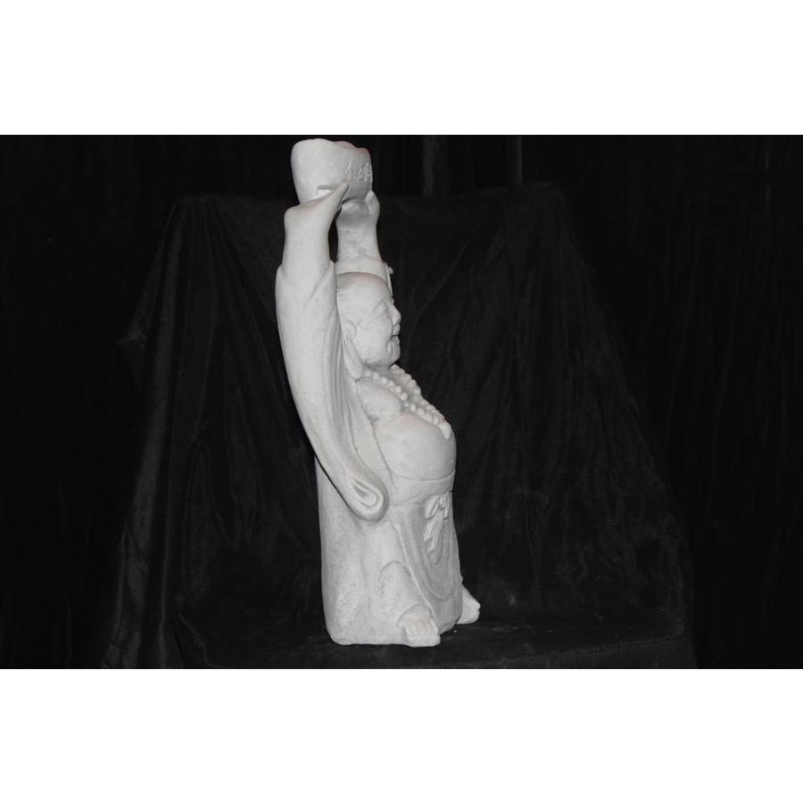 Betonnen beeld lachende Boeddha met handen omhoog voor tuin of terras-2