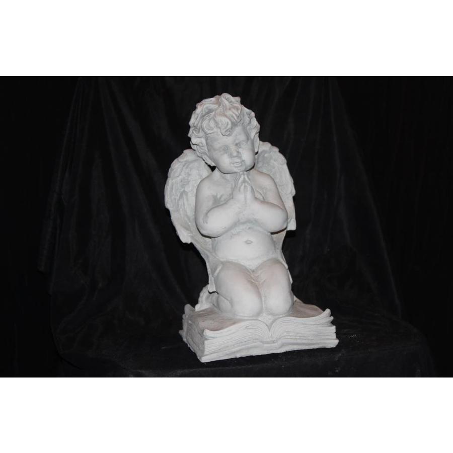 Betonnen beeld engeltje met gevouwen handen op Statenbijbel voor huis, tuin of graf-1