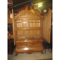 thumb-Antiek mahonie kabinet uit 1920 met sierlijke lades, schappen en houtsnijwerk-3