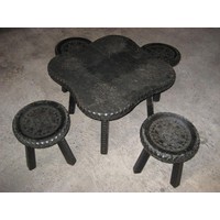 thumb-Vintage kinder zithoekje van tropisch hout met roodkoperen versieringen-1